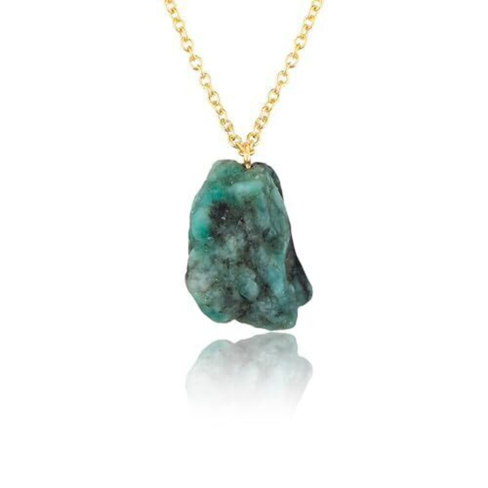 8826 Raw Emerald Gemstone Necklace – Natural Crystal Pendant on 18K Gold